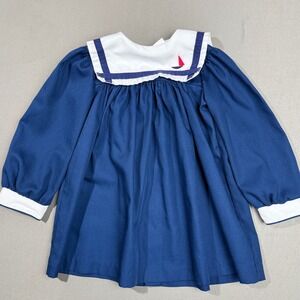 Vintage Bryan Kids Sailor Dress, White and Navy‎ Blue, Size 4 Years